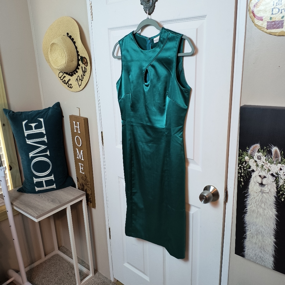 vintage newport news easy style Emerald Green Satin Effect Sleeveless Dress 10 - Picture 2 of 7
